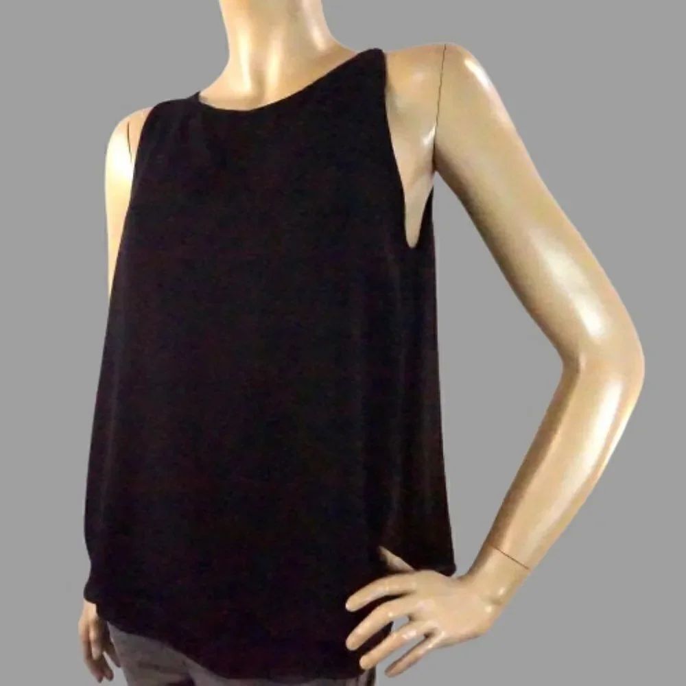 Versona Black Sleeveless Business Blouse Size M Layered Lined Zip Up Back